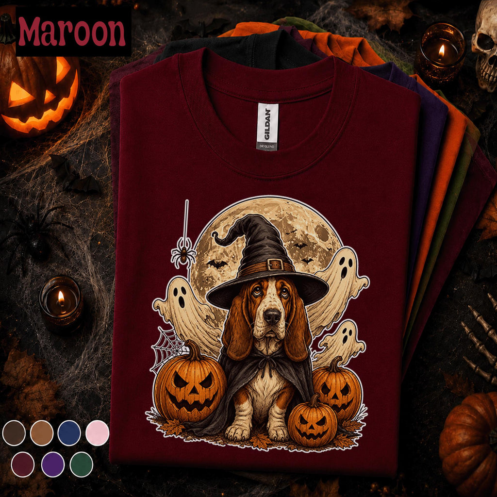 Basset Hound Halloween Shirt, Witch Dog Pumpkin Tee, Spooky Ghost Dog Shirt, Cute Halloween Pet Lover Gift, Fall Witchy Tee