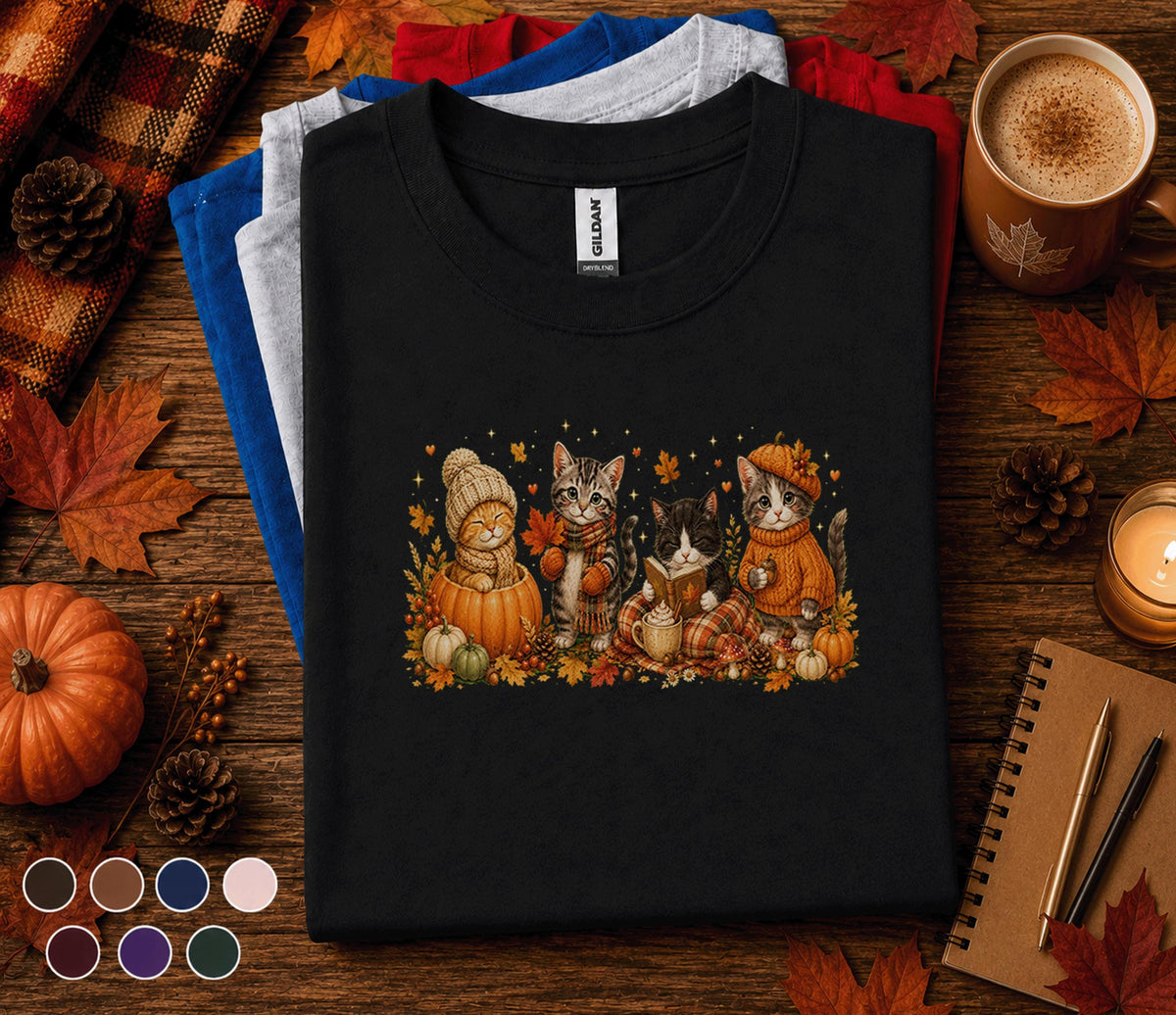 Cute Fall Cats Shirt, Autumn Kitten Pumpkin Tee