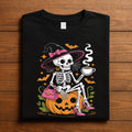 Skeleton Witch Coffee Halloween Shirt, Spooky Pumpkin Skeleton Sweatshirt
