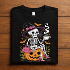Skeleton Witch Coffee Halloween Shirt, Spooky Pumpkin Skeleton Sweatshirt