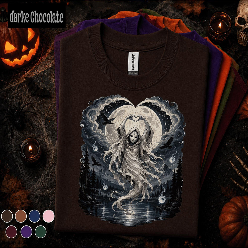 Moon Spirit Halloween Shirt, Gothic Ghost Tee, Dark Fantasy Raven Shirt, Spooky Moon Witchy Art, Mystical Halloween Gift Tee