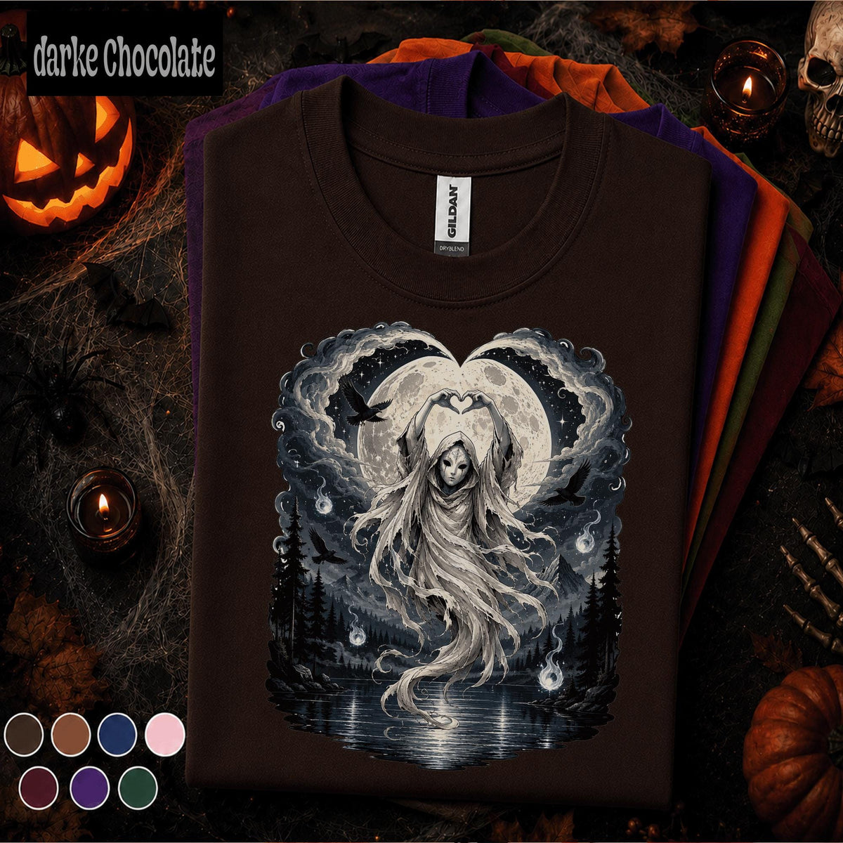 Moon Spirit Halloween Shirt, Gothic Ghost Tee, Dark Fantasy Raven Shirt, Spooky Moon Witchy Art, Mystical Halloween Gift Tee