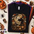 Cute Ghost Black Cat Halloween Shirt, Crescent Moon Spooky Tee