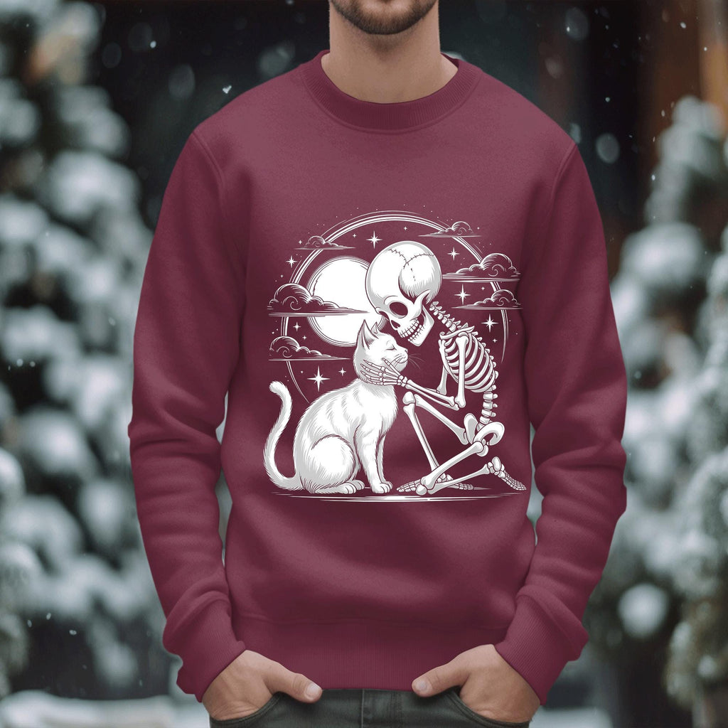 Cute Cat Skeleton halloween gothic Shirt, creepy horror style Tee, Cat skull, dark aesthetic apparel for halloween, Skeleton Cat Sweatshirt
