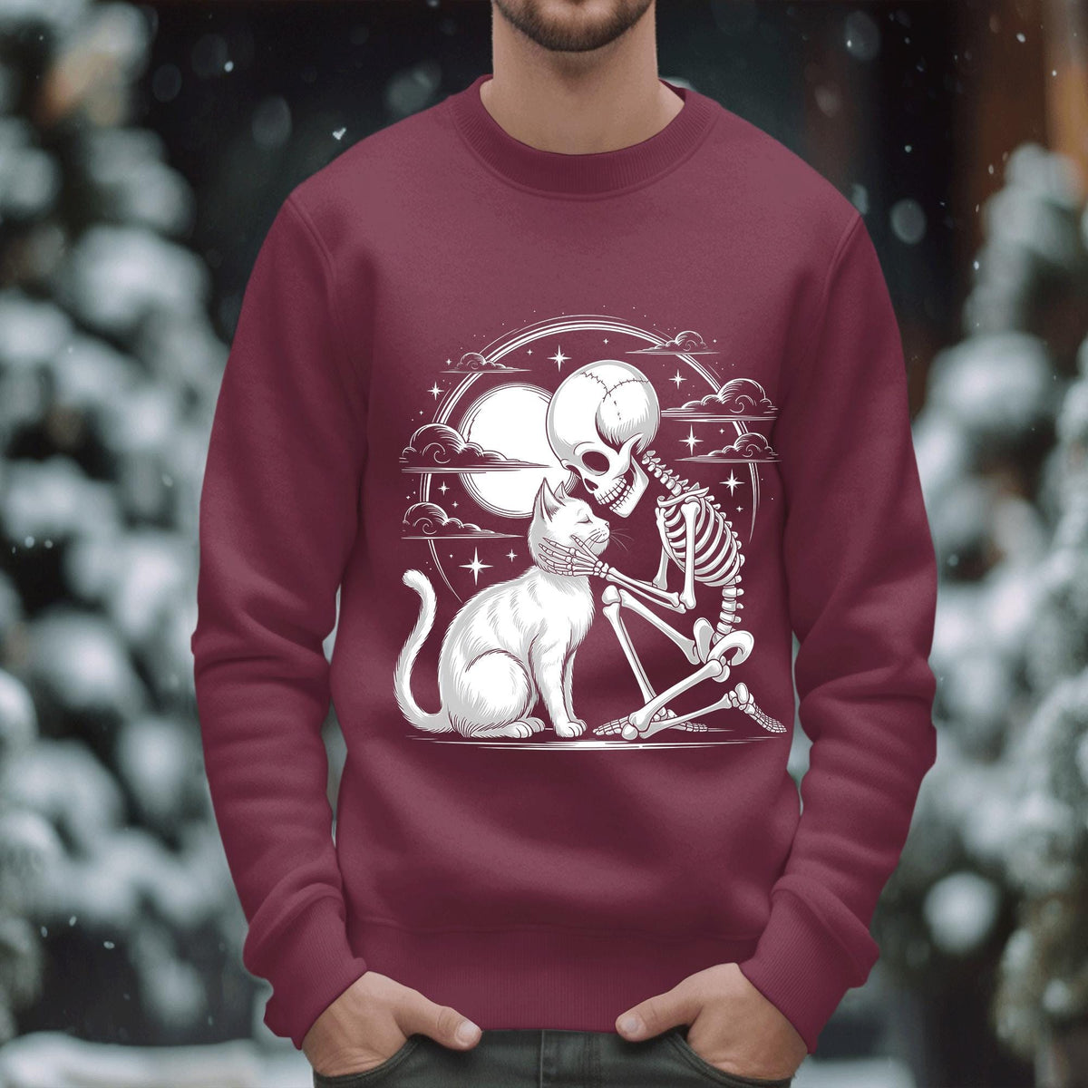 Cute Cat Skeleton halloween gothic Shirt, creepy horror style Tee, Cat skull, dark aesthetic apparel for halloween, Skeleton Cat Sweatshirt