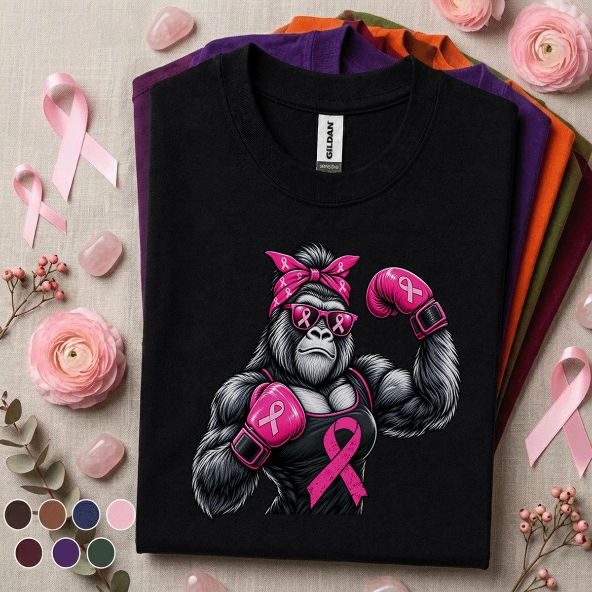 Breast Cancer Awareness Shirt, Pink Ribbon Gorilla Fighter Tee, Boxing Gloves Cancer Support Shirt, Strong Survivor Gift for Women Her