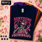 Breast Cancer Survivor Shirt, Surviving Purely Out of Spite Tee, Pink Ribbon Skeleton Shirt, Funny October Awareness Gift for Women