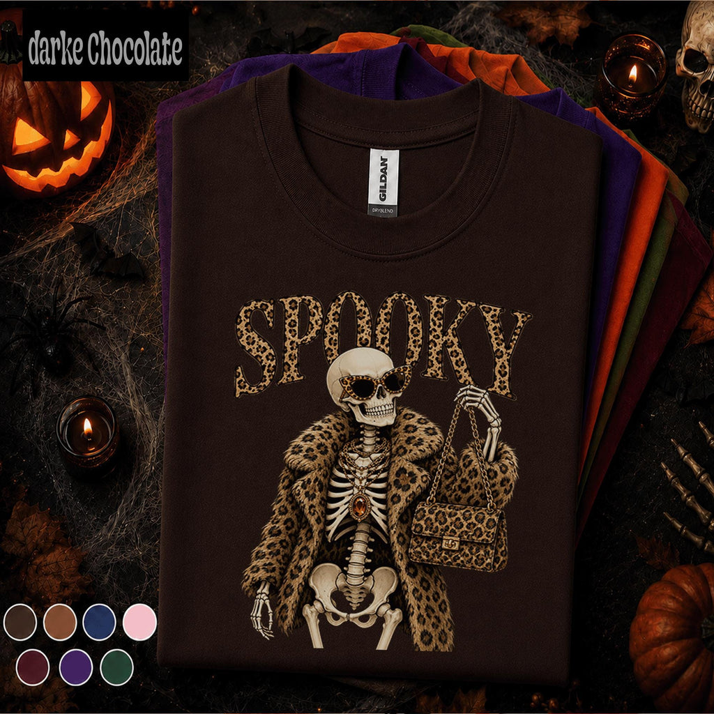 Spooky Skeleton Halloween Shirt, Leopard Print Skeleton Tee, Fashion Halloween, Glam Spooky Season Shirt, Skeleton Lover Gift