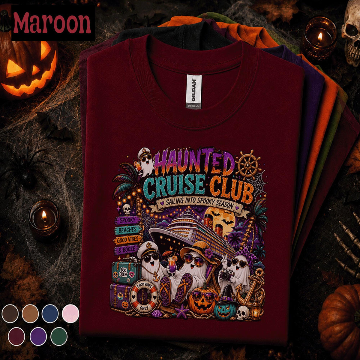 Haunted Cruise Club Halloween Shirt, Spooky Season Cruise Tee, Ghost Vacation Shirt, Halloween Cruise Gift, Beach Boo Crew T-Shirt