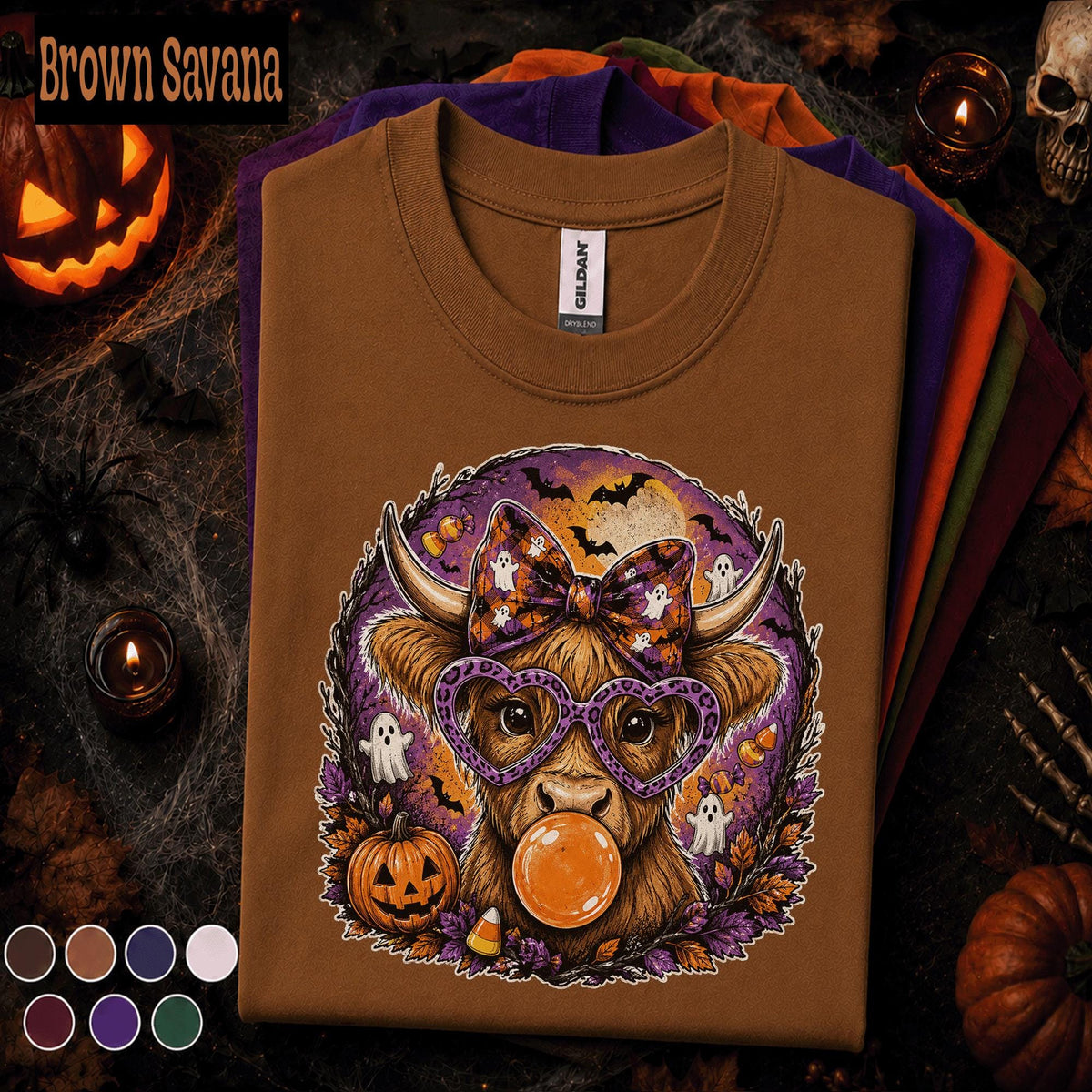 Highland Cow Halloween Shirt, Cute Spooky Cow Tee, Ghost Pumpkin T Shirt, Halloween Cow Gift, Retro Fall Farmhouse Tee For Her
