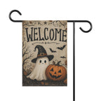 Ghost Witch Halloween Garden Flag, Welcome Pumpkin Yard Decor, Cute Spooky Witch Hat Ghost, Vintage Halloween Outdoor Porch Decoration