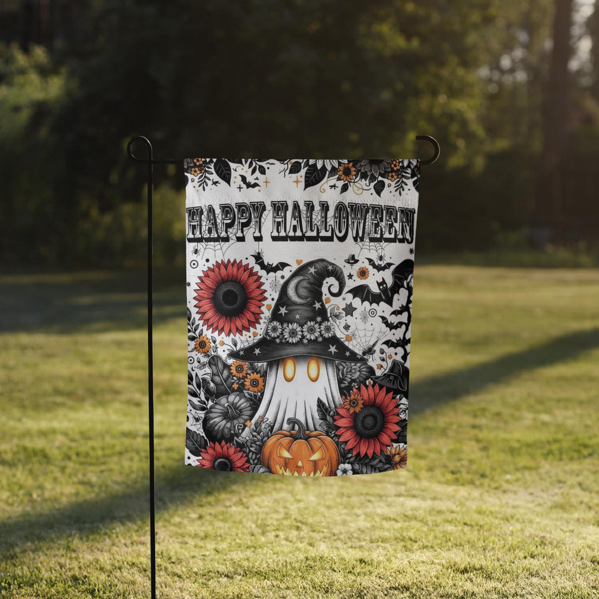 Happy Halloween Garden Flag Sublimation Design, Halloween Ghost Garden Flag, Cute Happy Halloween Garden Flag
