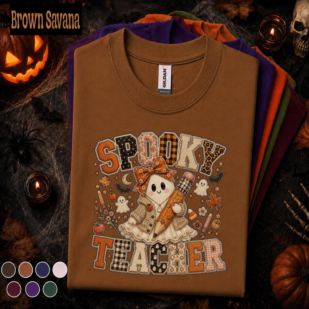 Spooky Teacher Halloween Shirt, Cute Ghost Teacher Tee, Retro Fall Classroom Shirt, Halloween Educator Gift, Pumpkin School Teacher Tee