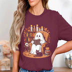 Halloween ghost reading book shirt, Halloween Teacher Shirt, Library Halloween Shirt, Ghost Teacher Halloween Sweatshirt, spooky Teacher cat