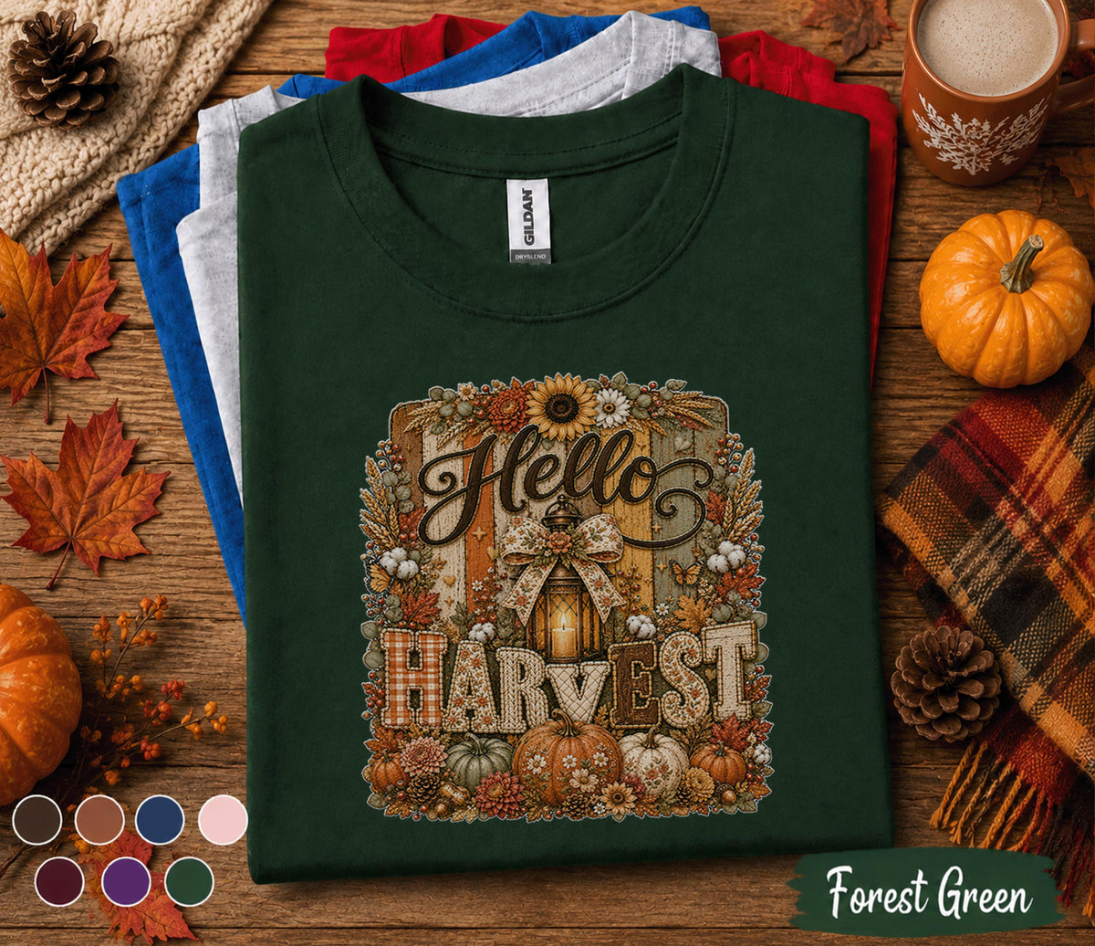 Hello Harvest Shirt Fall Harvest Tee Pumpkin Autumn Shirt Rustic Thanksgiving Cozy Fall Decor Lover Gift for Women