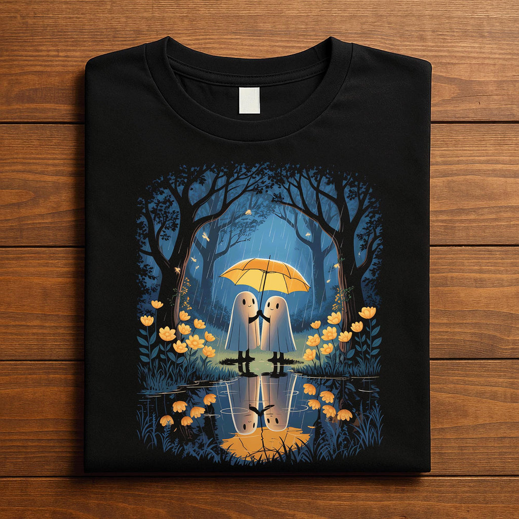 Romantic Ghost Couple Shirt, Cute Rainy Halloween Spirit Tee