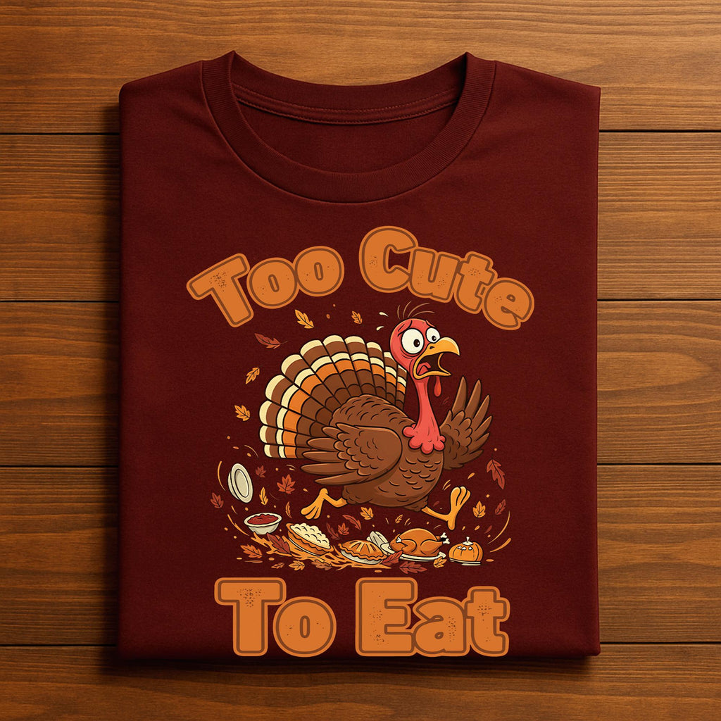 Thanksgiving Turkey Humor Shirt Too Cute To Eat Autumn Funny Fall Harvest Feast Day Gift Tee Retro Cute Turkey Tee, F...