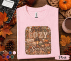 Hello Cozy Season Shirt, Cozy Fall Tee, Autumn Pumpkin Coffee Shirt, Cute Harvest Season Sweatshirt, Thanksgiving Gift for Her, Fall Vibes