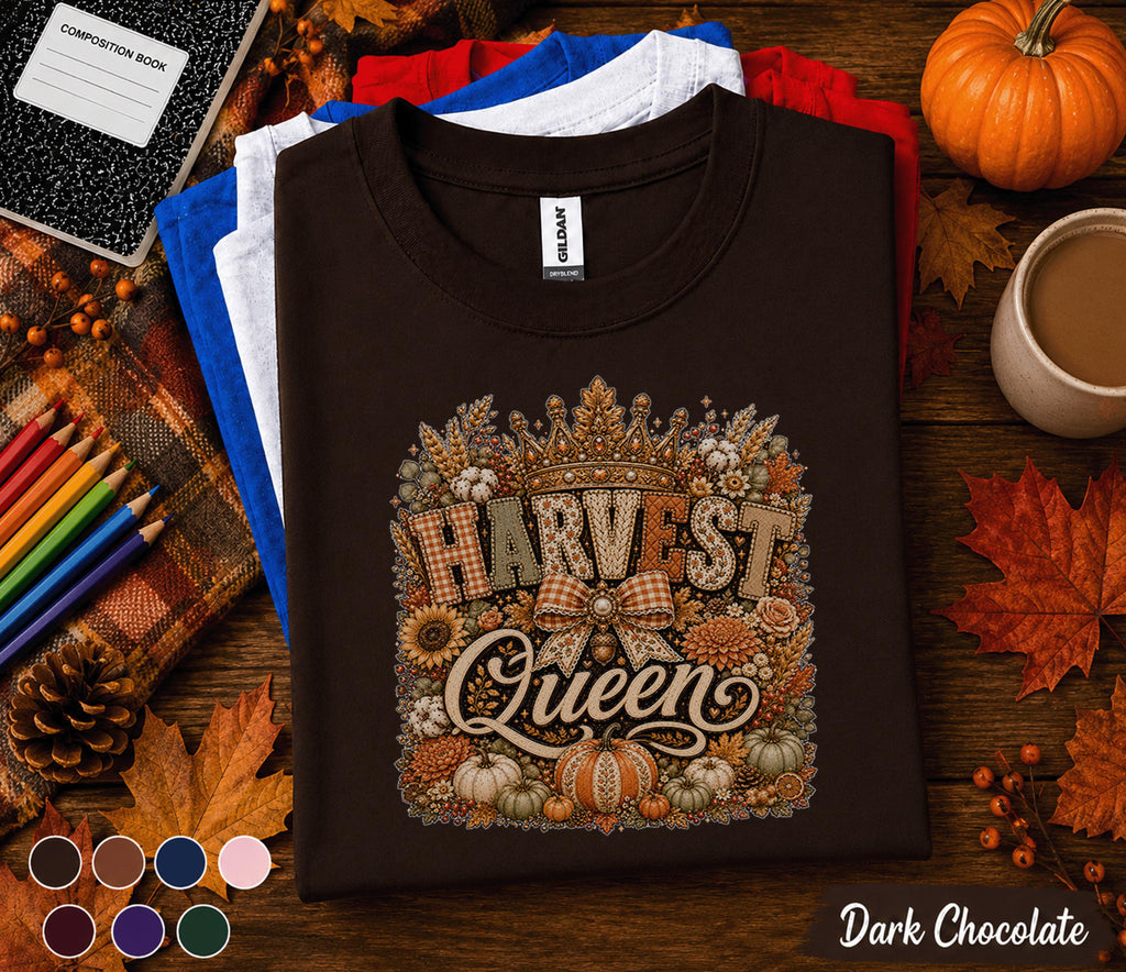 Harvest Queen Shirt, Girls Fall Queen Pumpkin Tee, Autumn Harvest Sweatshirt, Thanksgiving Shirt, Cozy Pumpkin Floral Crown Shirt women