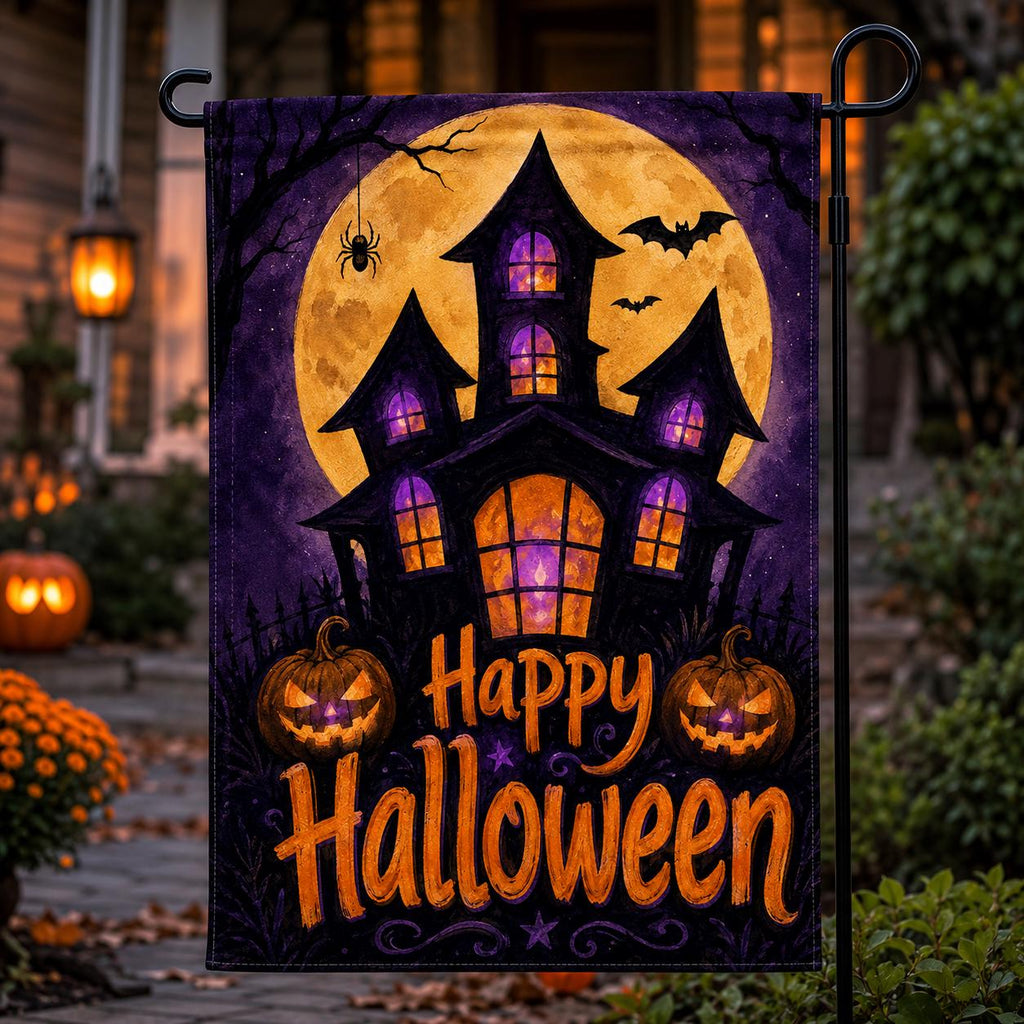 Halloween Garden Flag, Haunted House Yard Decor