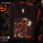 21st Birthday Halloween Shirt, Spooky Number 21 Tee, October Birthday Party Shirt, Ghost Pumpkin Witch Halloween Gift for Women Men