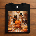 Funny Thanksgiving Turkey Pumpkin Pie Cat Tee Funny Pilgrim Cats Autumn Harvest Dinner Fall Feast Humor Shirt, Cat Th...