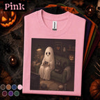 Ghost Gamer Halloween Shirt, Cute Gaming Ghost and Black Cat Tee, Cozy Spooky Season Shirt, Retro Gamer Halloween Gift Tee