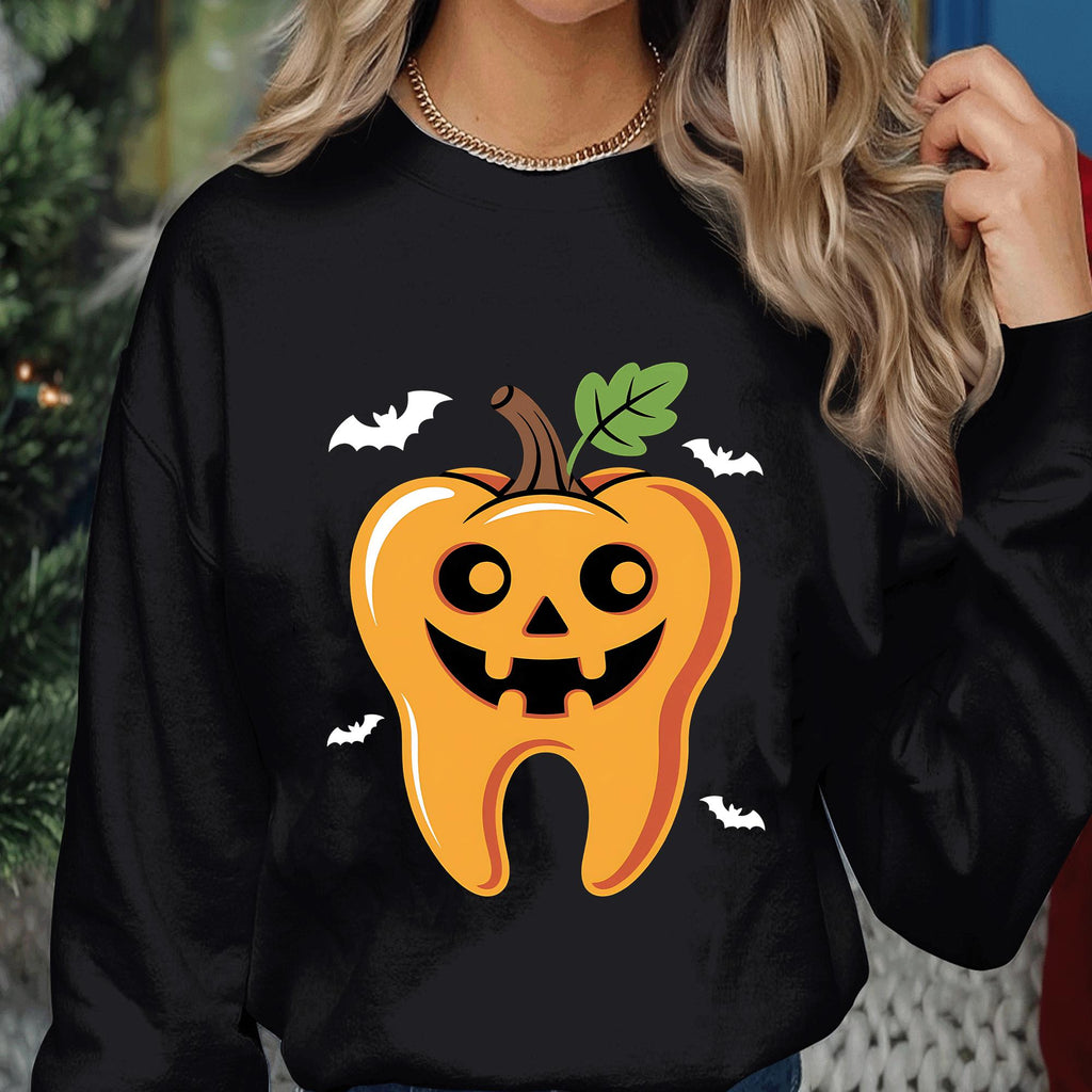 Dental Halloween Tooth Pumpkin Shirt, Spooky Dental Jack O Lantern Tee, Cute Dentist Halloween Costume Fall, Dental Halloween Sweatshirt