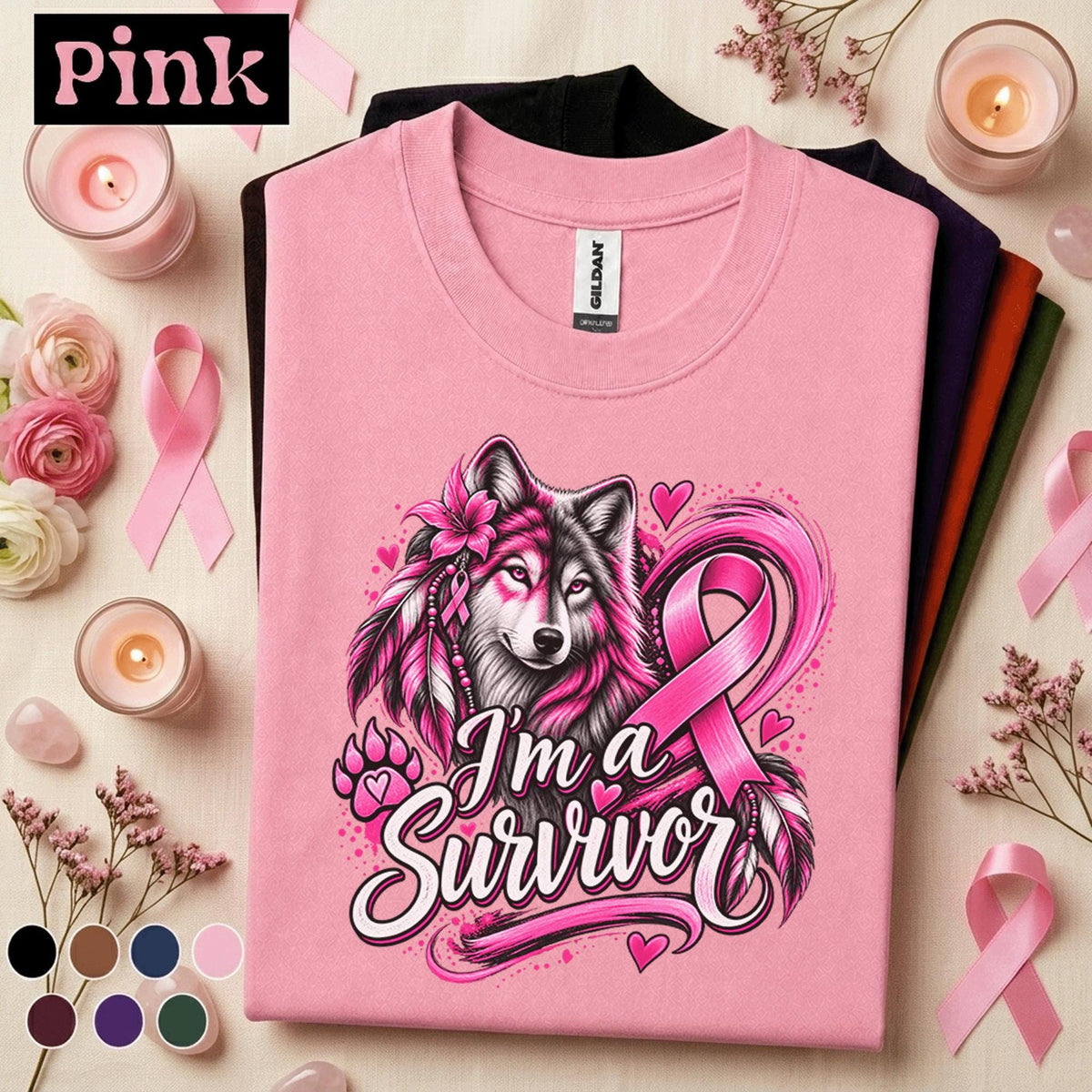 Breast Cancer Survivor Shirt, Pink Ribbon Wolf Tee