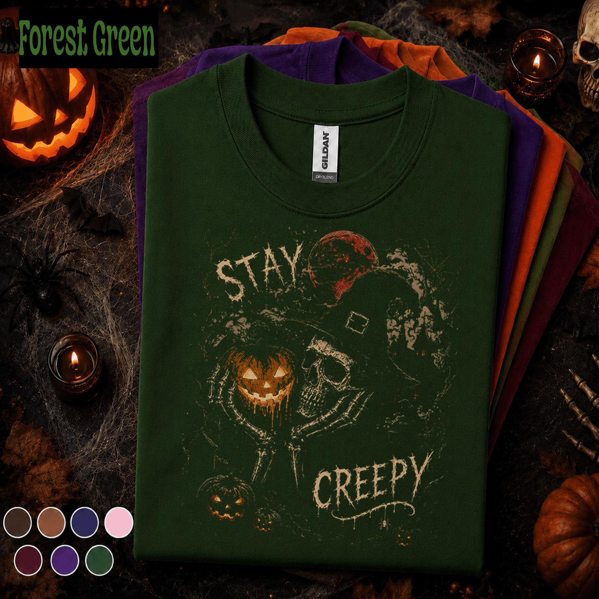 Stay Creepy Halloween Shirt, Skeleton Witch Pumpkin Tee, Gothic Horror T Shirt, Spooky Season, Dark Halloween Gift for Adults