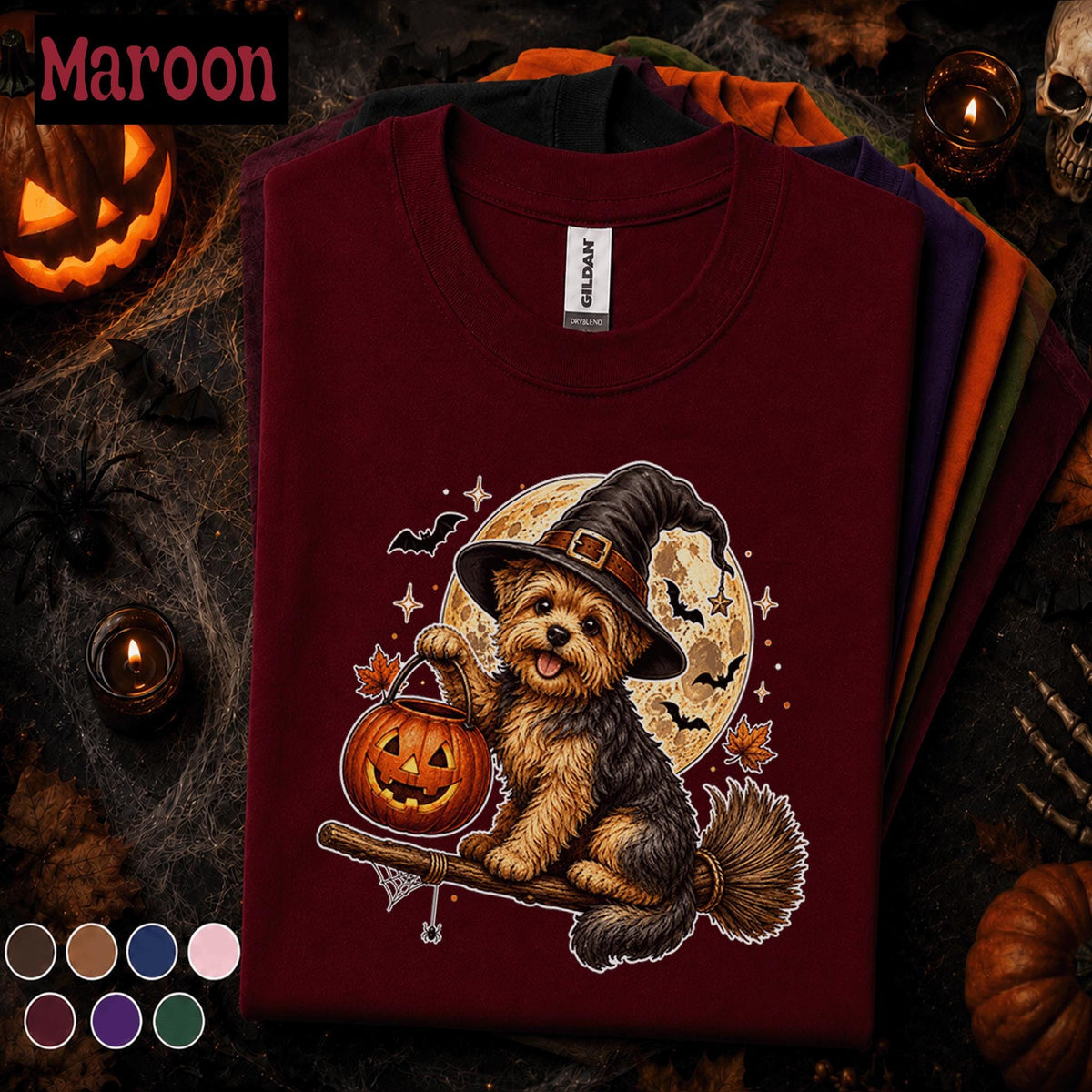 Yorkie Halloween Shirt, Witch Dog Pumpkin Tee, Cute Yorkshire Terrier Halloween Gift, Spooky Dog Mom Shirt, Puppy Tee