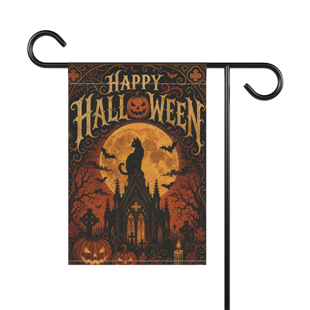 Black Cat Halloween Garden Flag, Gothic Full Moon Yard Decor, Happy Halloween Pumpkin Flag, Vintage Spooky Outdoor Porch Decoration