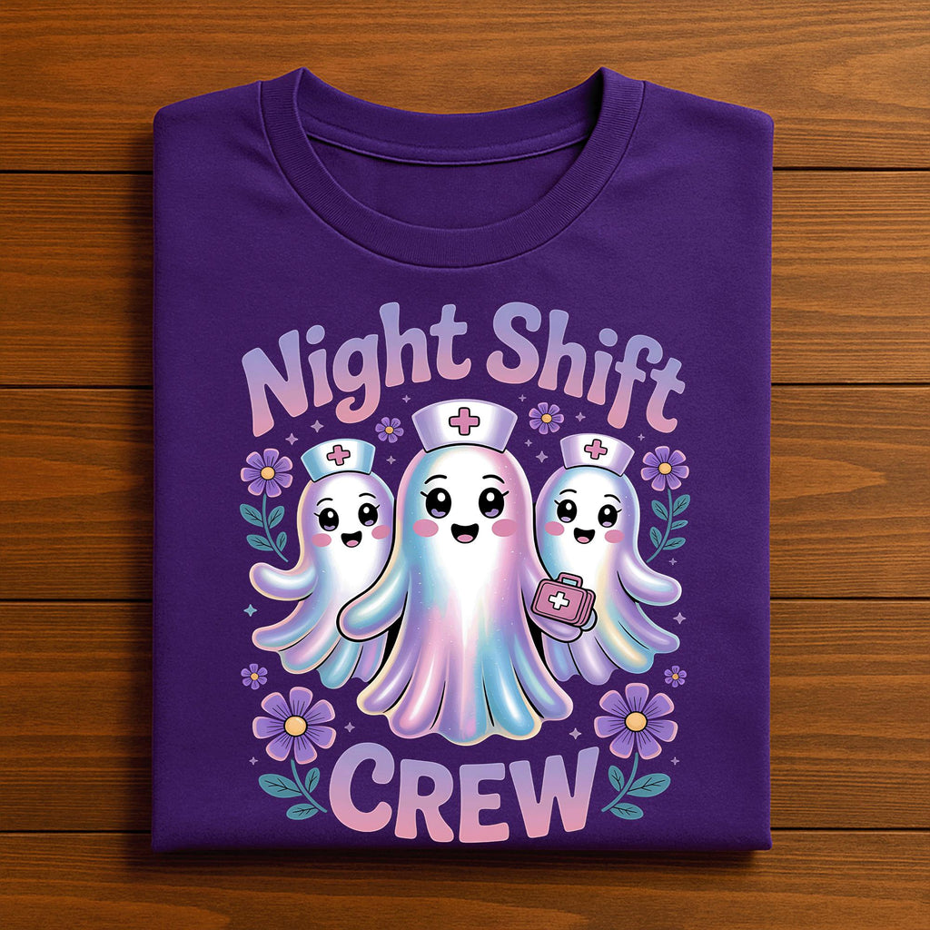 Night Shift Crew Nurse Shirt, Cute Ghost Halloween Nurse Tee Flowers