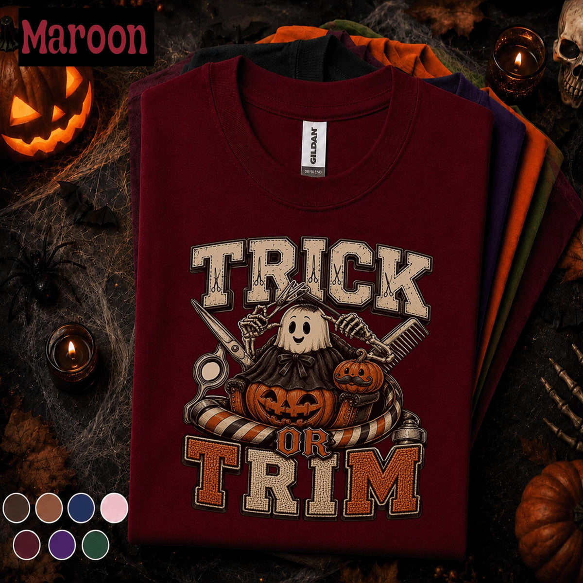Trick or Trim Halloween Hairdresser Shirt, Funny Ghost Hairstylist Tee, Spooky Salon Gift, Pumpkin Barber Shirt, Fall Stylist Tee