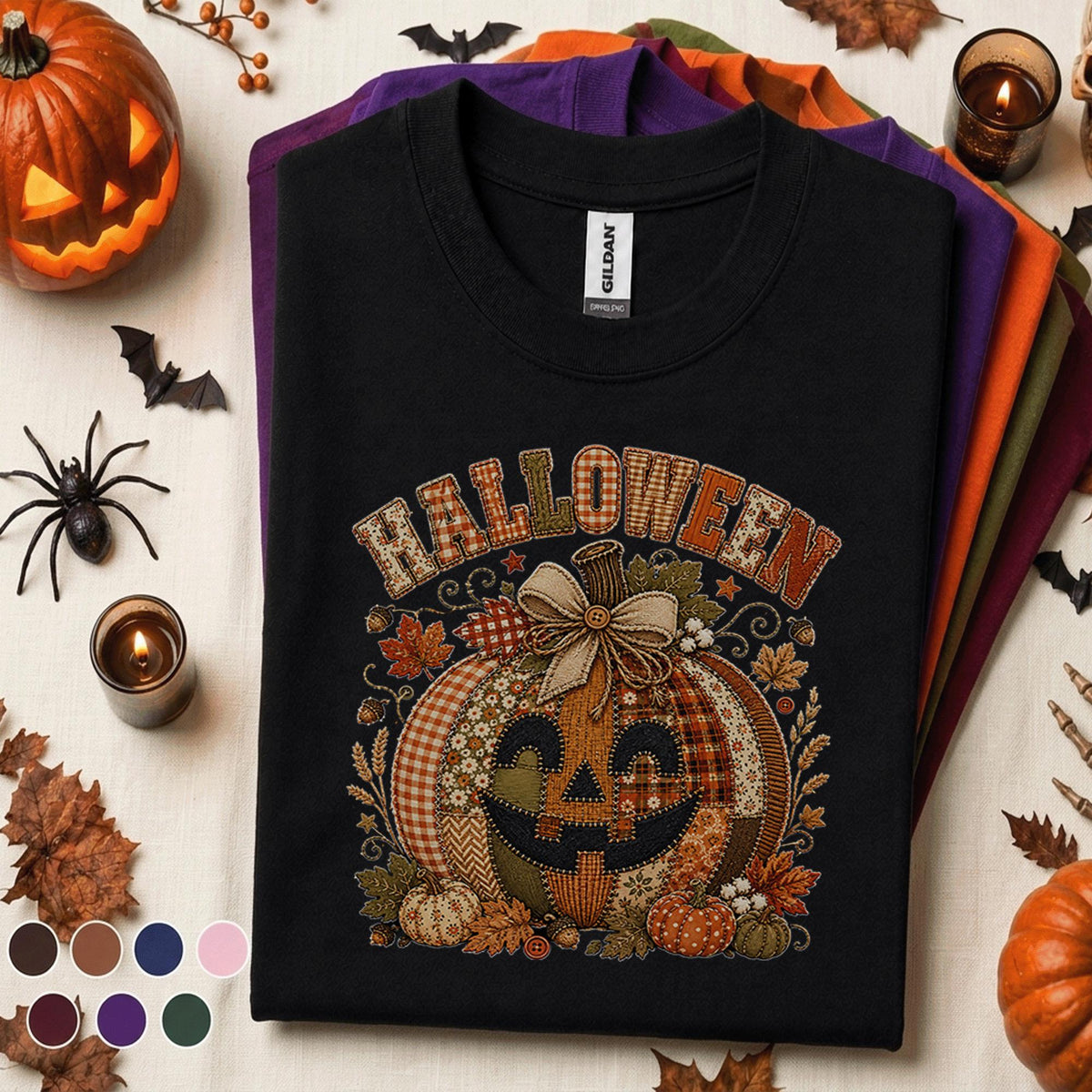 Halloween Patchwork Pumpkin Shirt, Cute Jack O Lantern Tee
