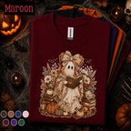 Cozy Reading Ghost Halloween Shirt, Book Lover Tee, Cottagecore Spooky Season Shirt, Cute Fall Reader Librarian Teacher Gift