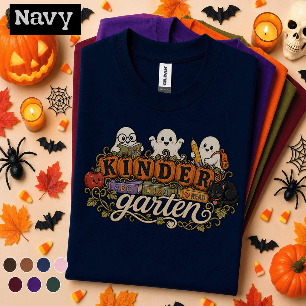 Kinder Garden Halloween Shirt, Cute Ghost Teacher Tee, Kindergarten Teacher Gift, Spooky School Shirt, Fall Classroom Halloween Tee