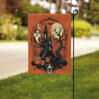Vintage Halloween Garden Flag | Orange Black Cat Witch Yard Decor | Spooky Pumpkin BOO Banner, Halloween Decoration, Ghost Garden Flag