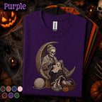 Skeleton Crochet Halloween Shirt, Gothic Yarn Lover Tee, Spooky Crochet Ghost Gift, Crescent Moon Knitting Shirt, Witchy Fiber Art Tee