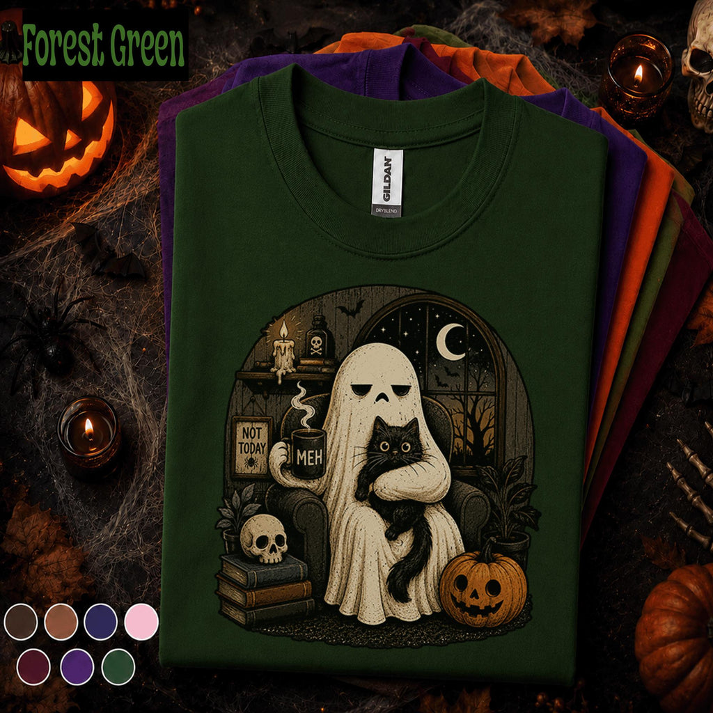 Not Today Ghost Halloween Shirt, Black Cat Ghost Tee, Funny Introvert Spooky T Shirt, Moody Halloween Tee, Cozy Goth Fall Gift