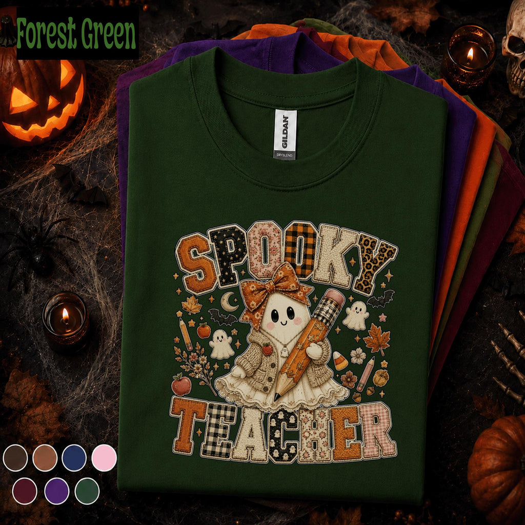 Spooky Teacher Halloween Shirt, Cute Ghost Teacher Tee, Retro Fall Classroom Shirt, Halloween Educator Gift, Pumpkin School Teacher Tee