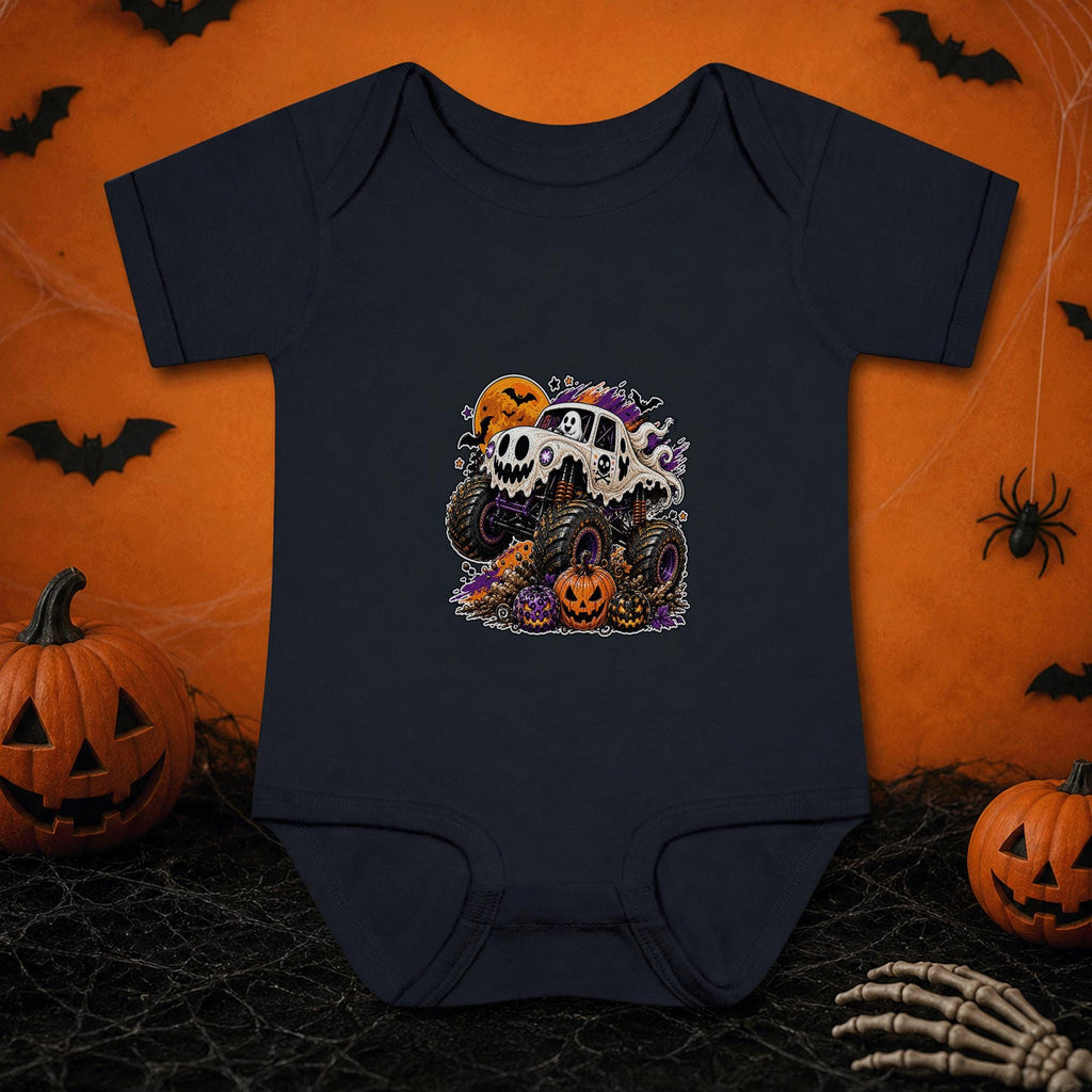 Ghost Monster Truck Halloween Baby Bodysuit, Pumpkin Infant Onesie, Spooky Truck Baby Outfit, First Halloween Gift for Little Truck Fan