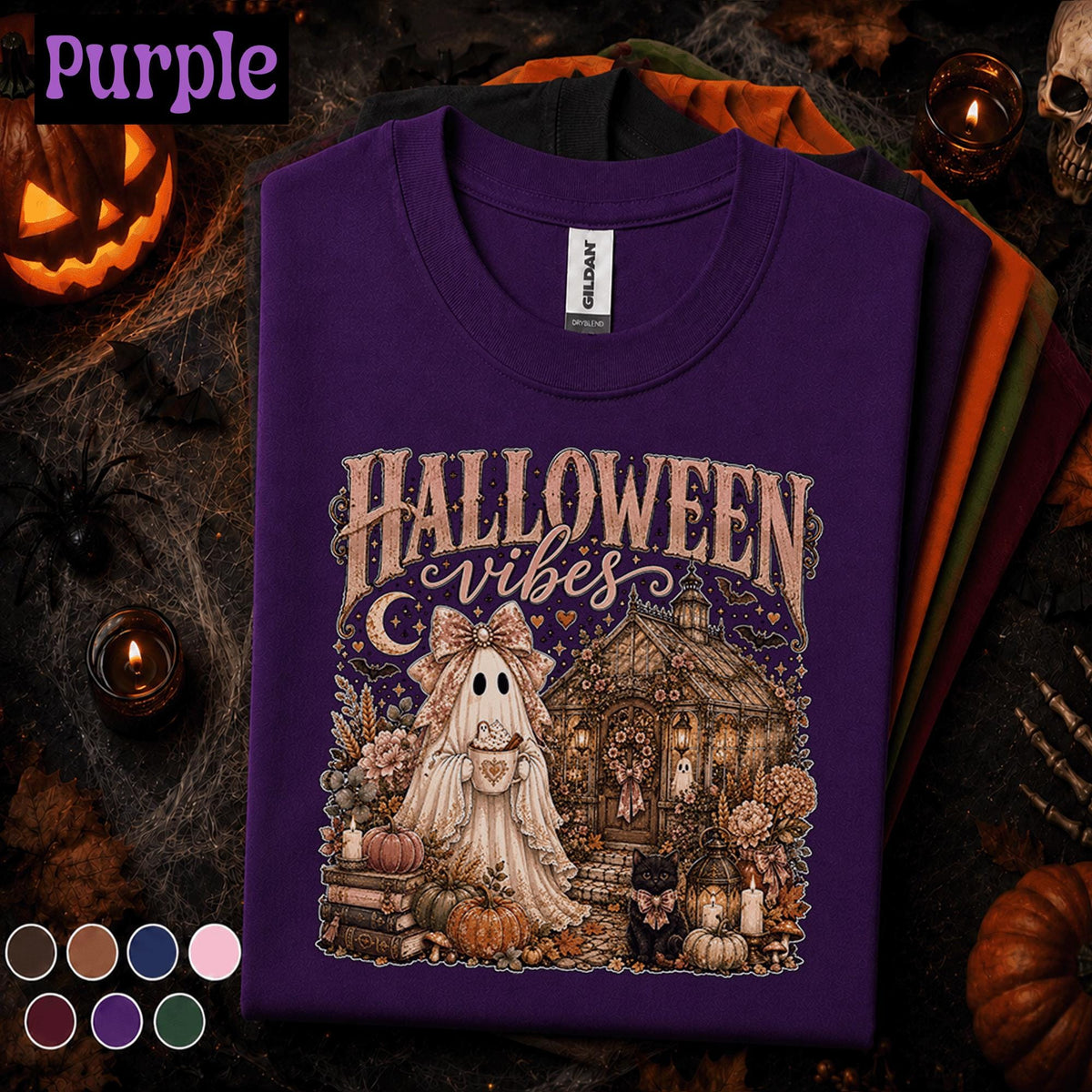 Halloween Vibes Ghost Shirt, Cozy Spooky Season Tee, Cute Cottagecore Ghost T Shirt, Vintage Fall Pumpkin Shirt, Autumn Ghost Lover Gift