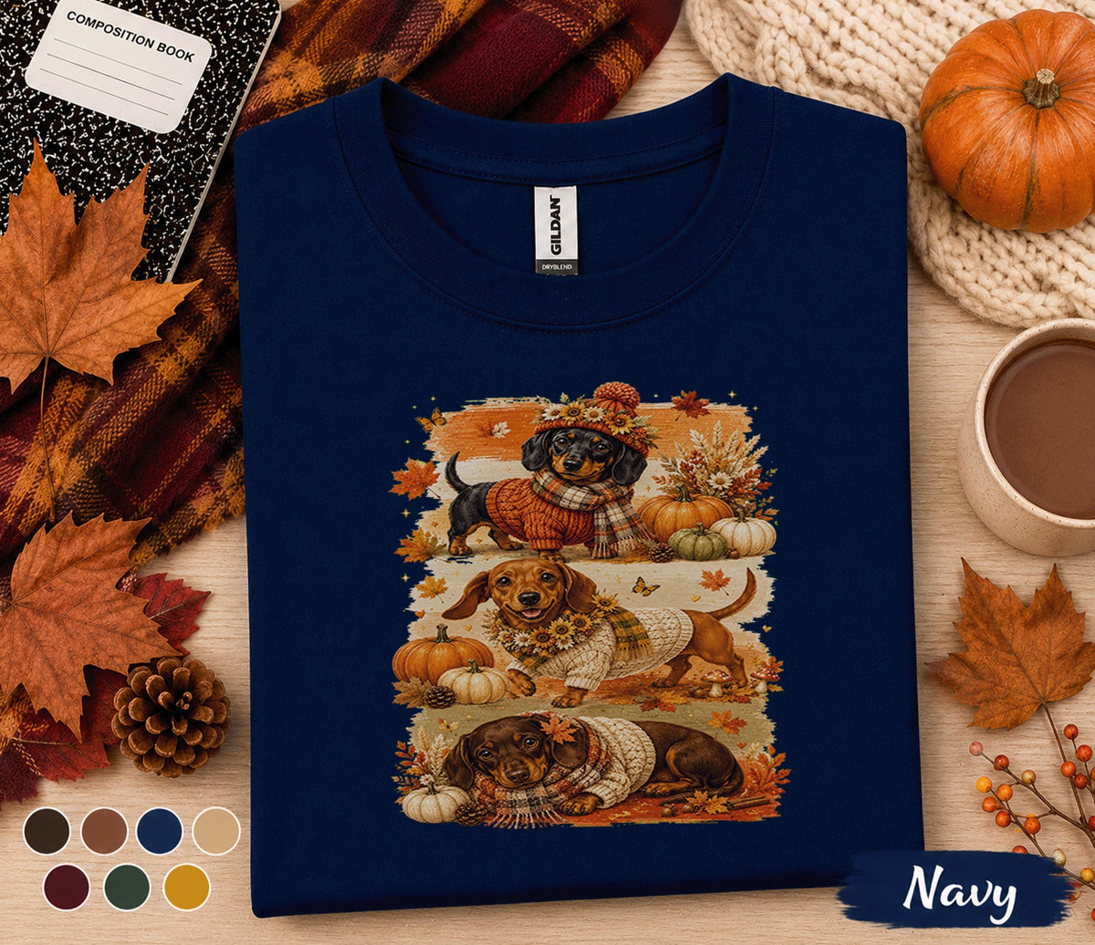 Cute Dachshund Fall Shirt, Autumn Wiener Dog Pumpkin Tee, Cozy Doxie Lover Sweatshirt, Thanksgiving Dog Shirt, Fall Puppy Tee
