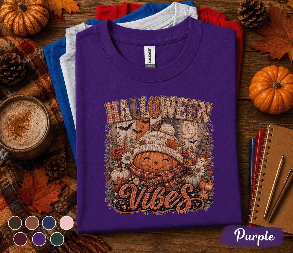 Halloween Vibes Shirt, Cute Pumpkin Ghost Tee, Spooky Season Fall Shirt, Cozy Autumn Pumpkin Shirt, Funny Halloween Sweatshirt Gift Women