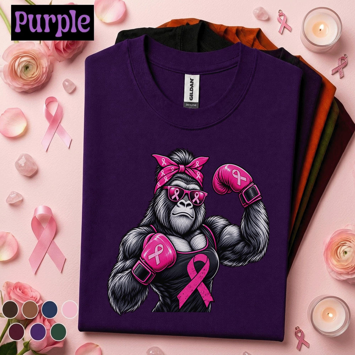 Breast Cancer Awareness Shirt, Pink Ribbon Gorilla Fighter Tee, Boxing Gloves Cancer Support Shirt, Strong Survivor Gift for Women Her