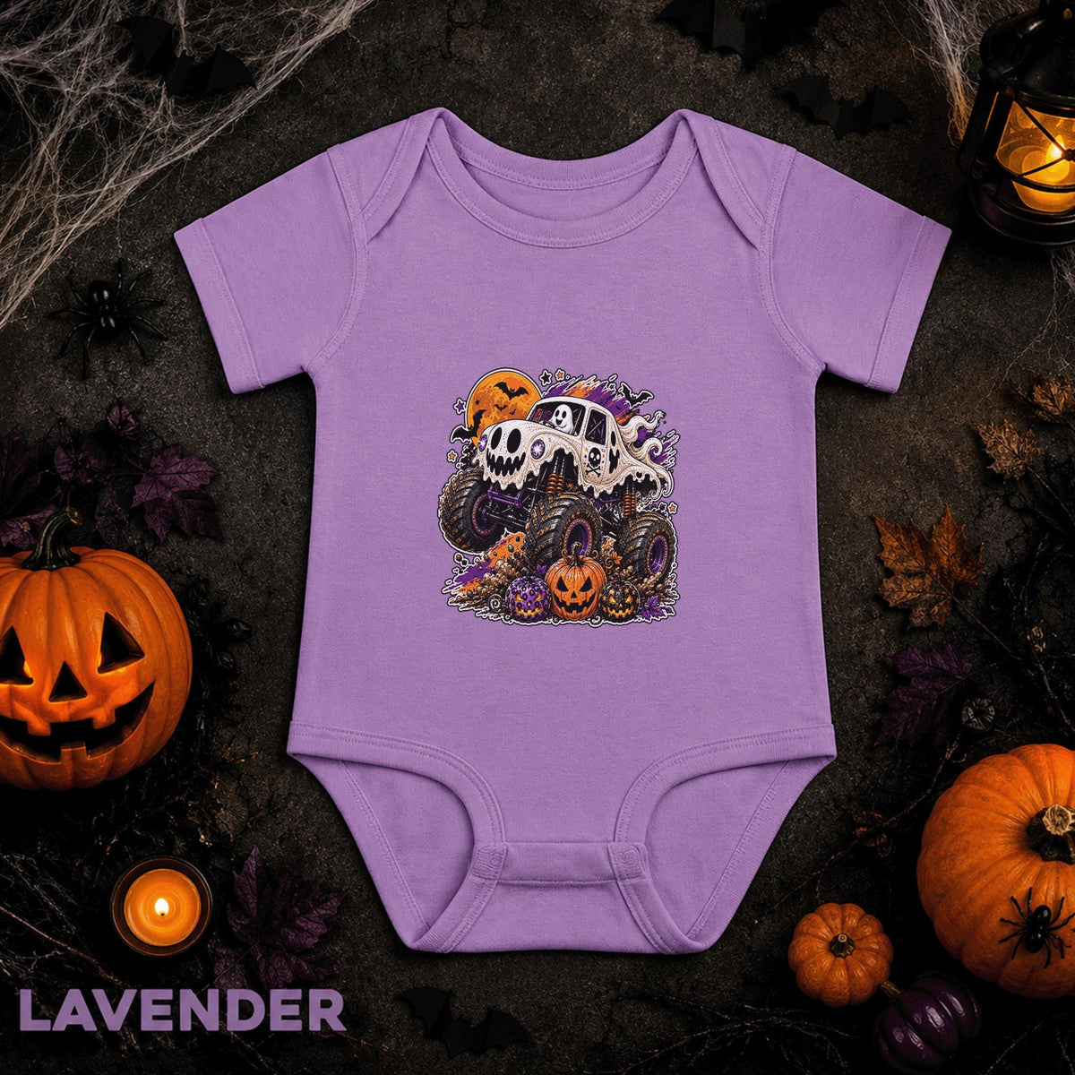 Ghost Monster Truck Halloween Baby Bodysuit, Pumpkin Infant Onesie, Spooky Truck Baby Outfit, First Halloween Gift for Little Truck Fan