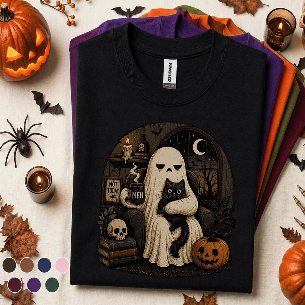 Not Today Ghost Halloween Shirt, Black Cat Ghost Tee