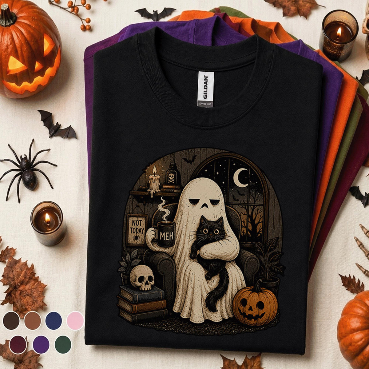 Not Today Ghost Halloween Shirt, Black Cat Ghost Tee