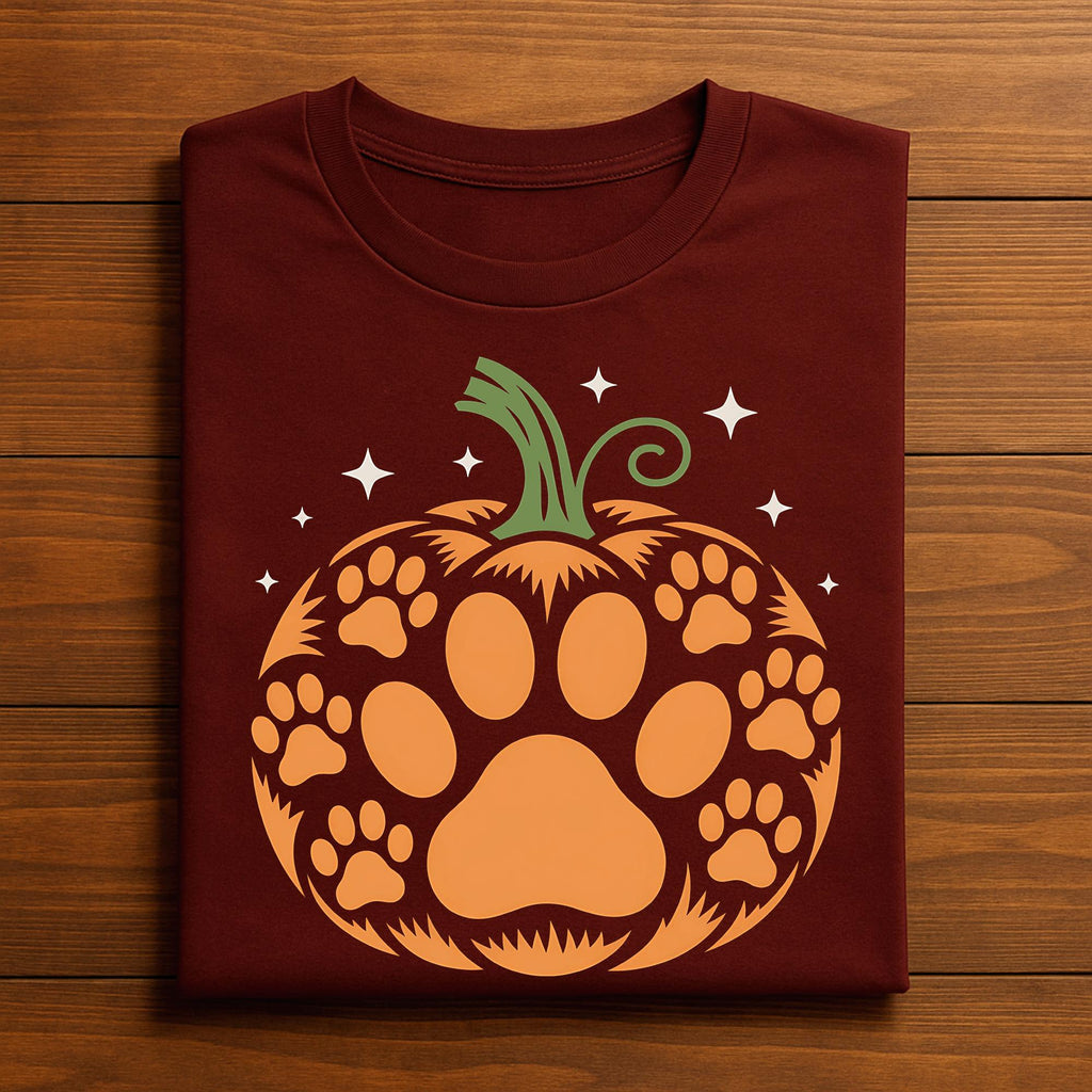 Halloween Paw Print Pumpkin Shirt, Cute Dog and Cat Halloween Tee